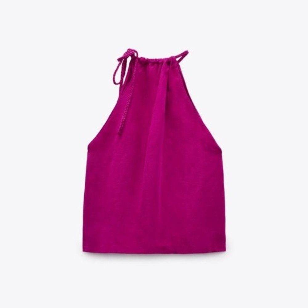 Zara Linen Fuchsia Halter Top - Picture 3 of 10